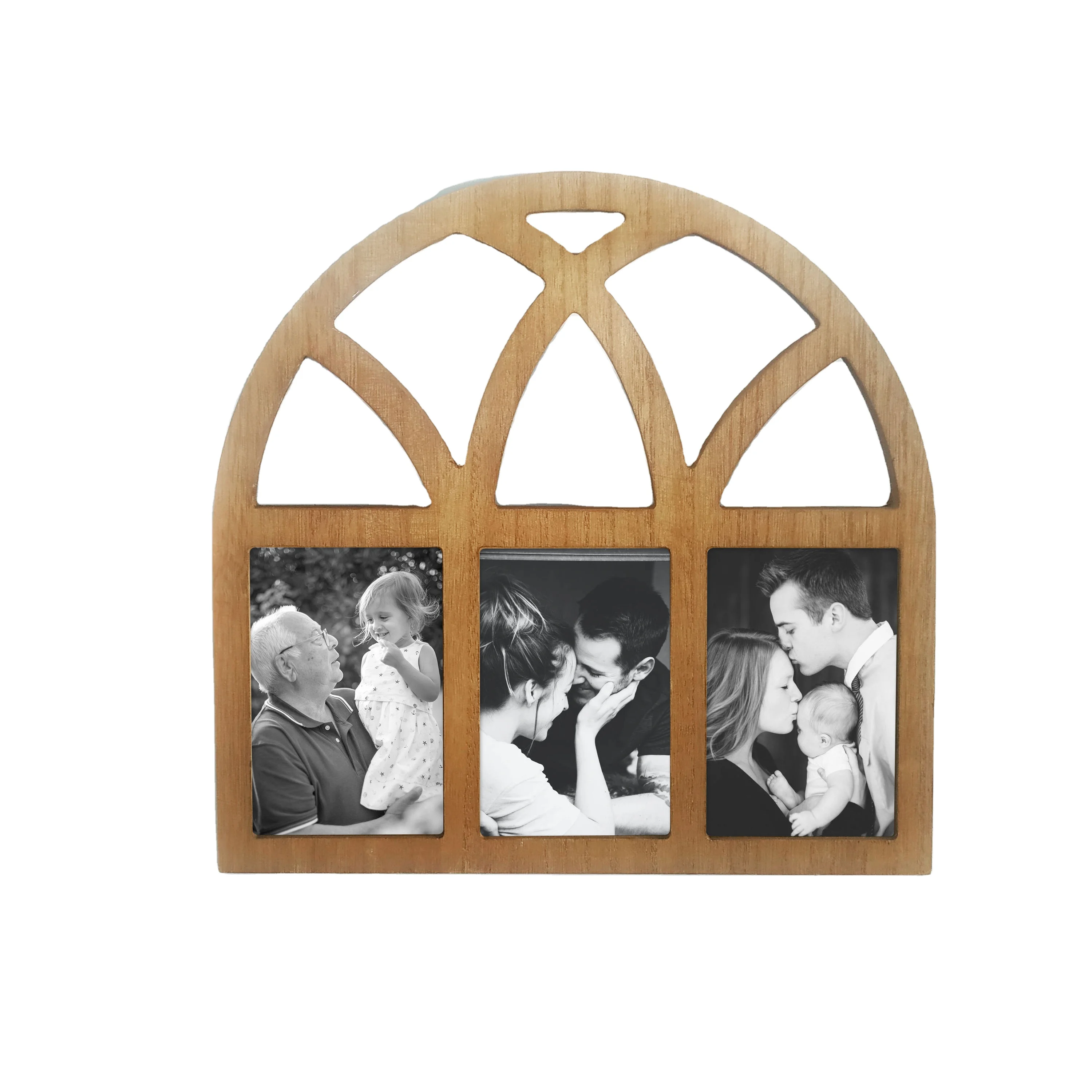 Birthday gift home decoration customized hollow out engrave wooden wall frame picture with Three photos