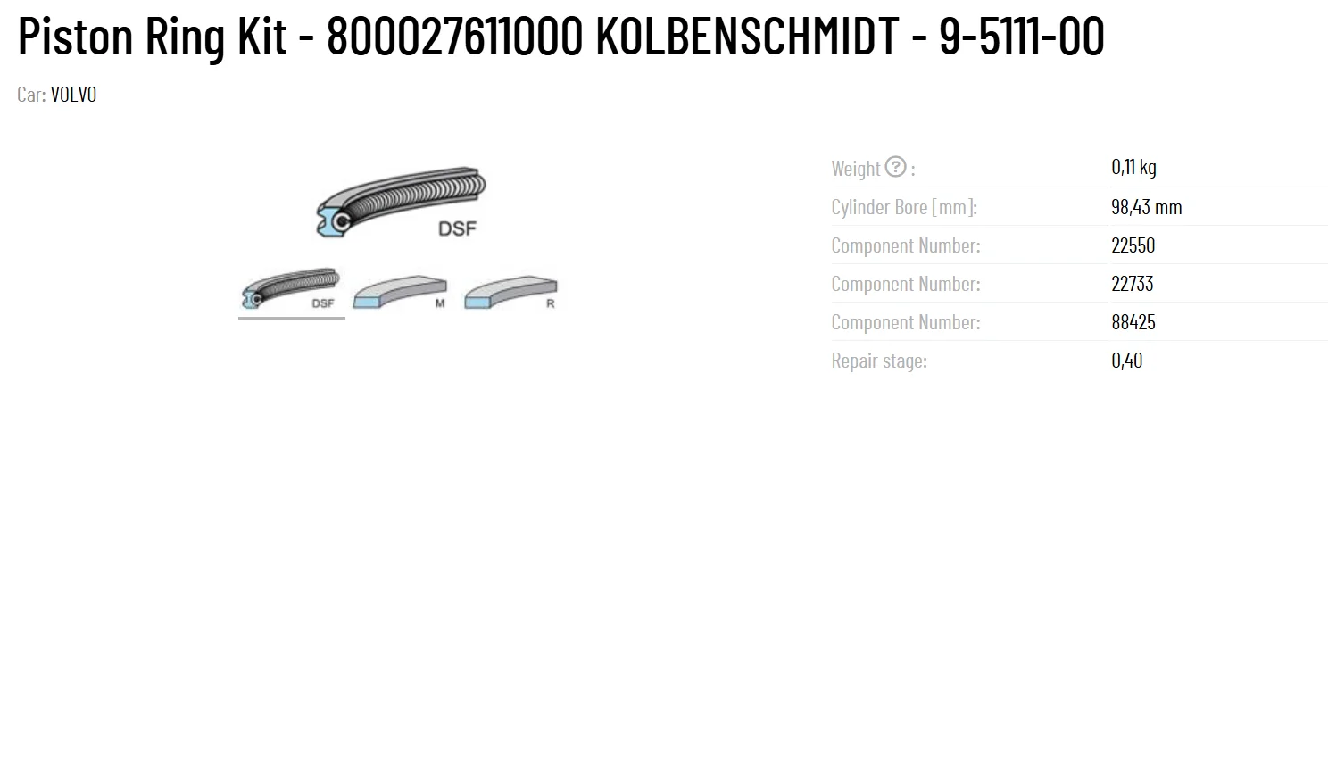 Original KS Piston Ring Kit - 800027611000 KOLBENSCHMIDT - 9-5111-00