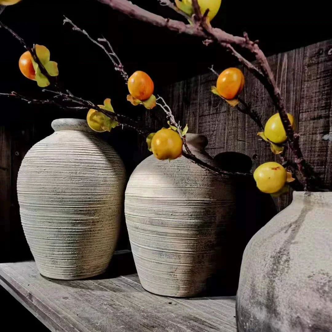 Wedding home living room decorative clay terracotta vases stripe matte ceramic flower vase).JPG