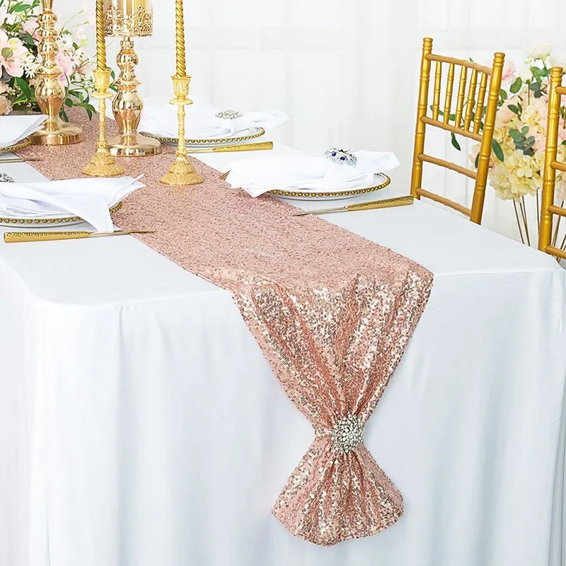 Custom Logo Gold Luxury Glitter Sequin Thanksgiving Home Wedding Table Runner For Dining Table