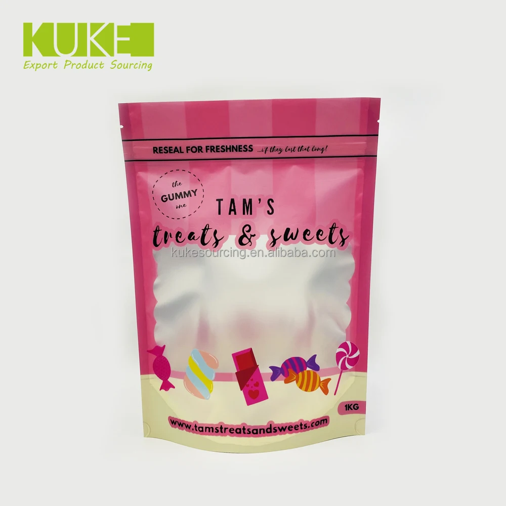 Custom printed reusable gummy freeze dried candy aluminum foil stand up mylar bags pouch with window