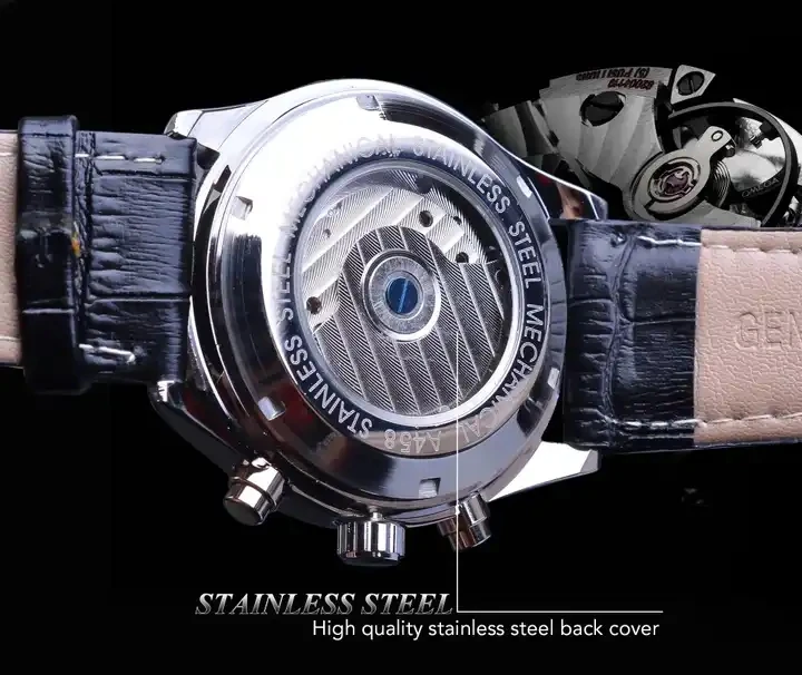 Jaragar New Mens Watches Automatic Tourbillon Mechanical Watch Black Calendar Clock Leather Strap Business Wristwatch Gift