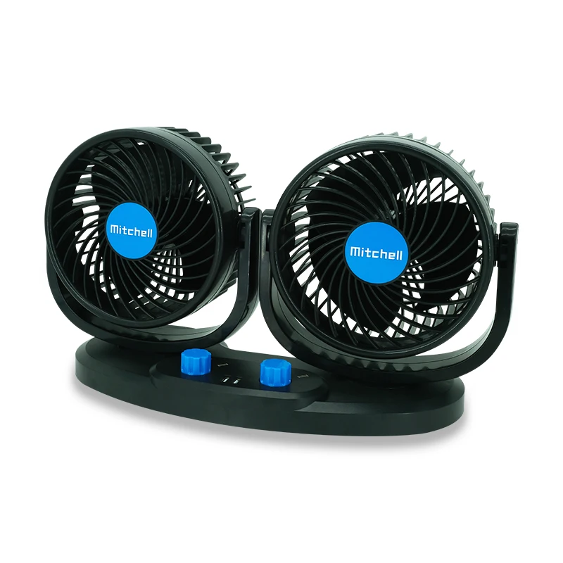 Hot selling 12v double head adjustable USB 360 degree rotating car cooling fan