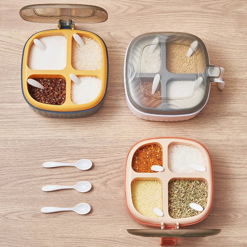 Seasoning Storage Boxes Grid division household monosodium glutamate Seasoning salt container With cover storage tank