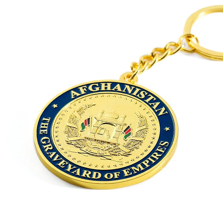 Metal 3d Embossed Gold Plated Best Custom Medallion Challenge Commemorative Coin Keychain Key Holder