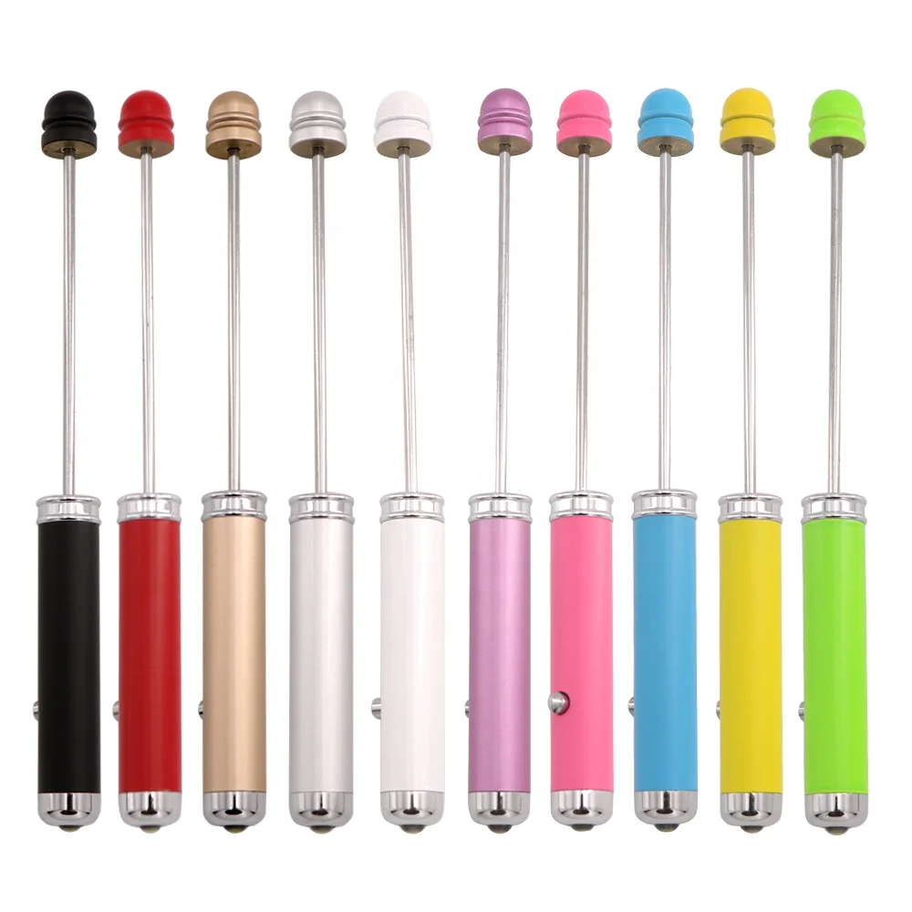 stylish design nursing beaded metal quality flashing add a bead novelty diy short metal beadable led pen for Christmas gifts