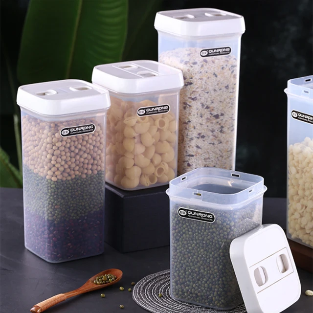 Clear Dry Grain Food Plastic Storage Jar Bin Multifunction Rectangular Cereal Storage Container