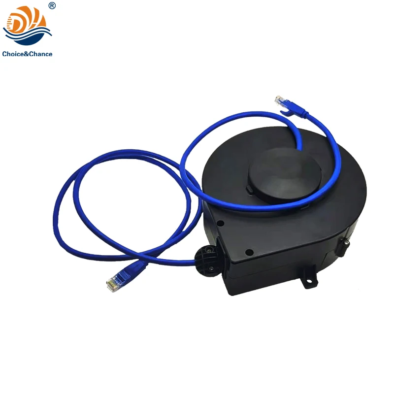 Black cover box blue CAT6 cable retractable ethernet cable reel with 7m cable length