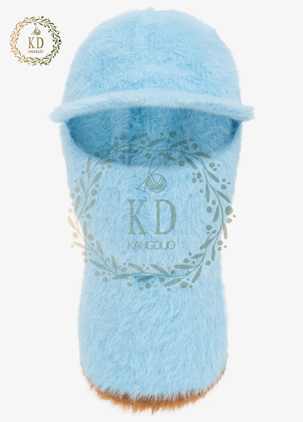 KD Knitwear Manufacture Custom OEM ODM Knit Fluffy Balaclava With Visor Mohair Wool Faux Fur Balaclava Hat