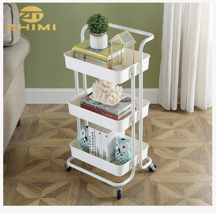 
Movable Multi-purpose Home Storage 3 Tiers Metal Cart Kitchen Vegetable Trolley Storage Rolling Cart 