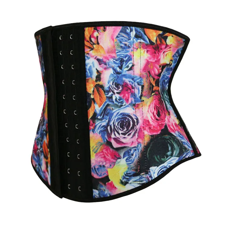 Custom Logo Colombian Sin Costura Corset Flat Belly Fat Abdominal Girdle Women Short Torso Mini Waist Trainer With Flower Print