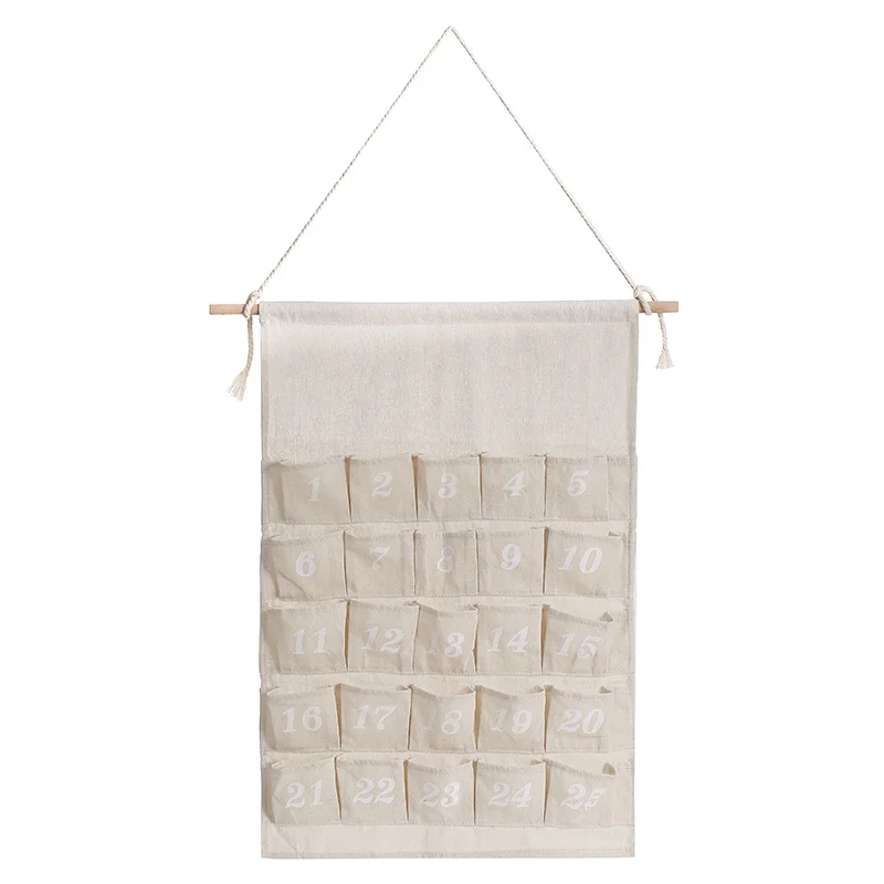 Льняной Рождественский календарь с обратным отсчетом Рождественское украшение для дома тканевый деревянный Рождественский календарь
