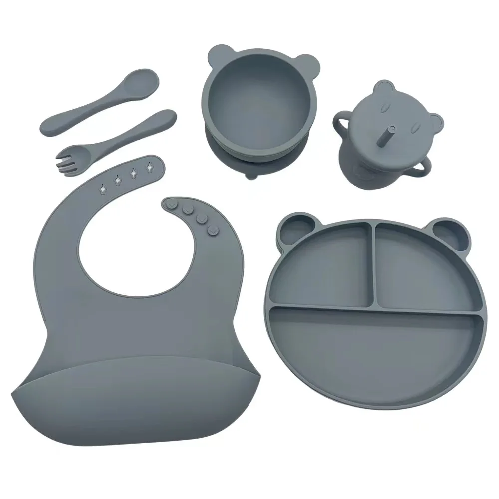 Bear Kid Dining Baby Bib Wholesale Low Price Golden Supplier Baby Silicone Feeding Set