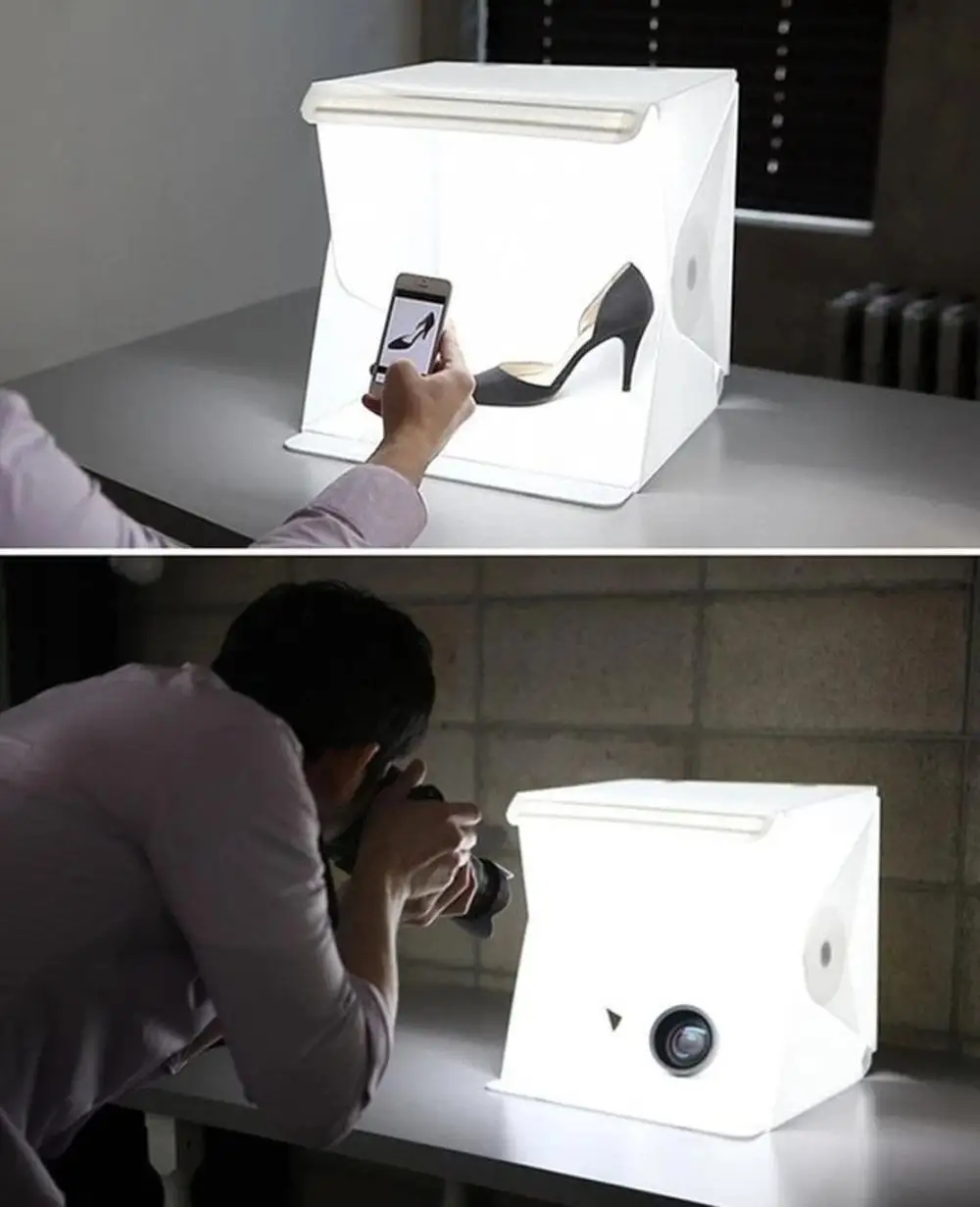 Wholesale Portable Mini 20cm Folding Studio Diffuse Soft Box With 2 LED Lights Black White light room photo studio photography