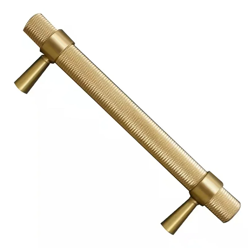 Europe American style decorative knurled solid brass ring leg furniture cabinet T bar brass cupboard wardrobe handle