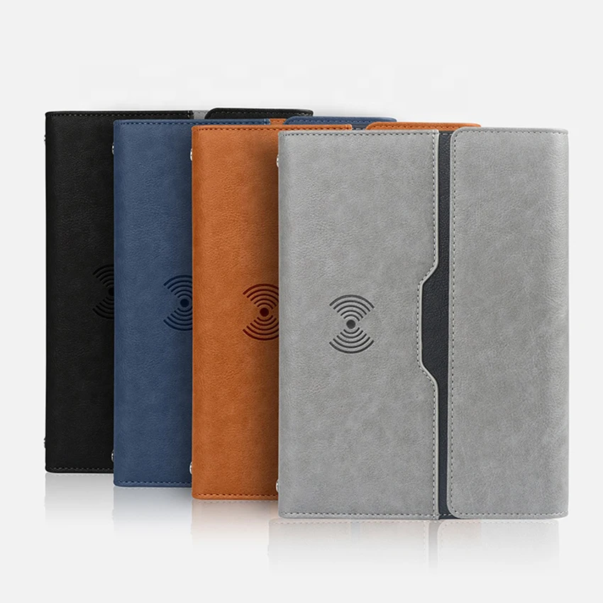 Custom LOGO A5 PU Business Cover Wireless Charger Power Bank Diary Notepad Powerbank Notebook