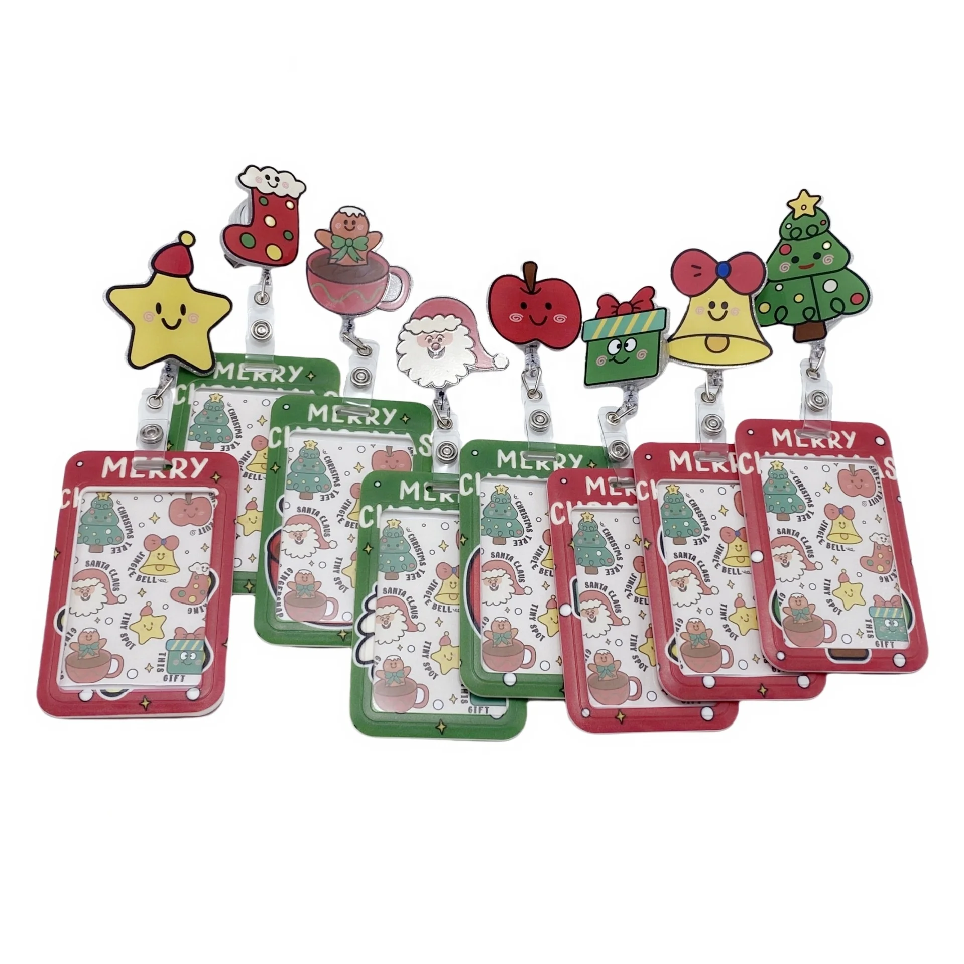 2024 New Model Christmas Swivel Retractable Badge Clip and UV Printing Card Holder Set Combination Badge Reel Card Holder Set