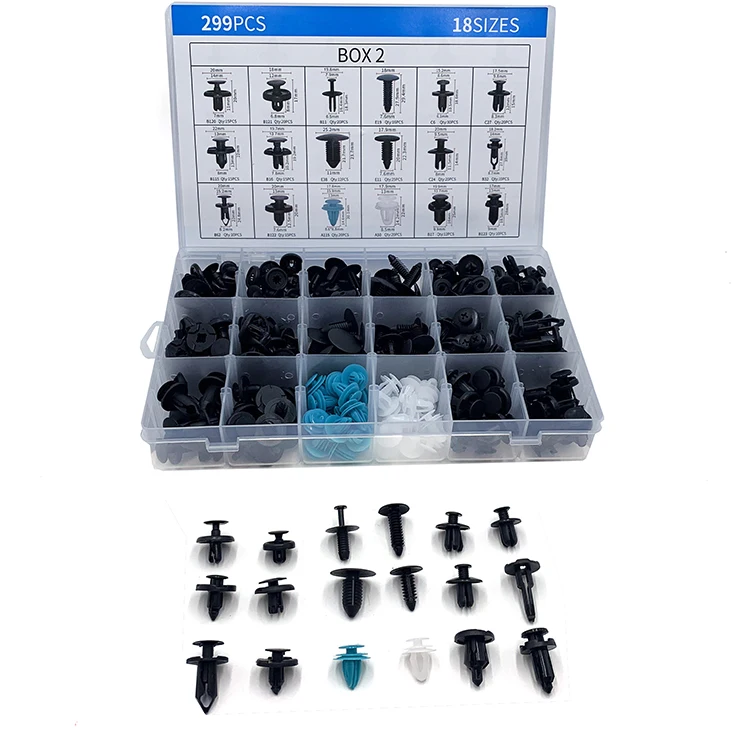 299Pcs Car Plastic Automotive Push Retainer Door Panel Trim Clips & Auto Body Fasteners Assortment Fender Rivet Bumper Kit Set