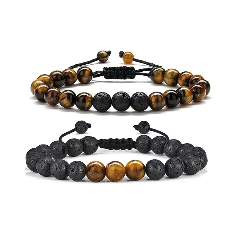 SC Fashion Essential Oil Diffuser Beaded Bracelet Aromatherapy Lava Rock Stone Men Bracelet Cool Round 8mm Tiger Eye Bracelet