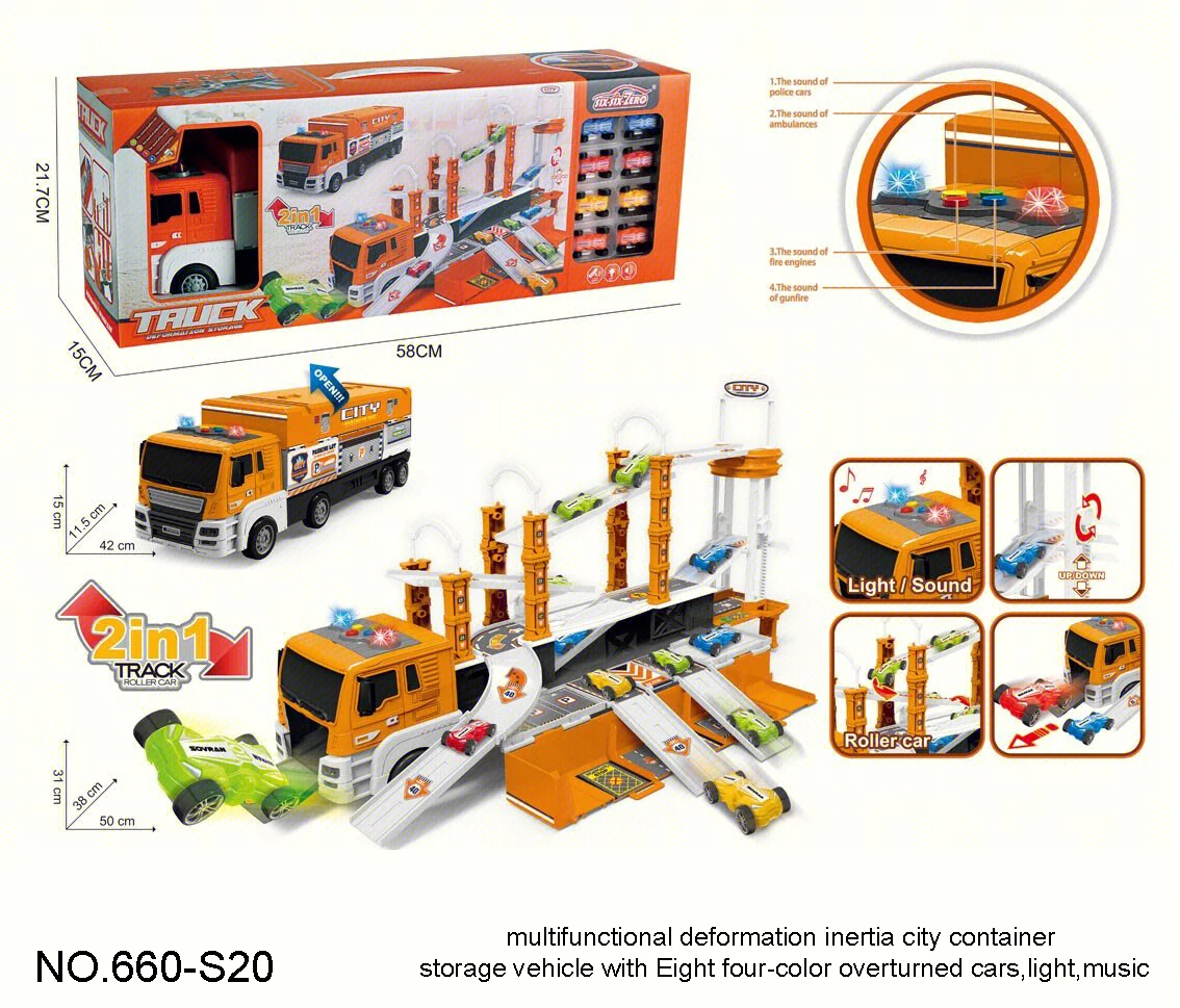 High quality multifunctional deformation friction toy vehicle truck set with light and music