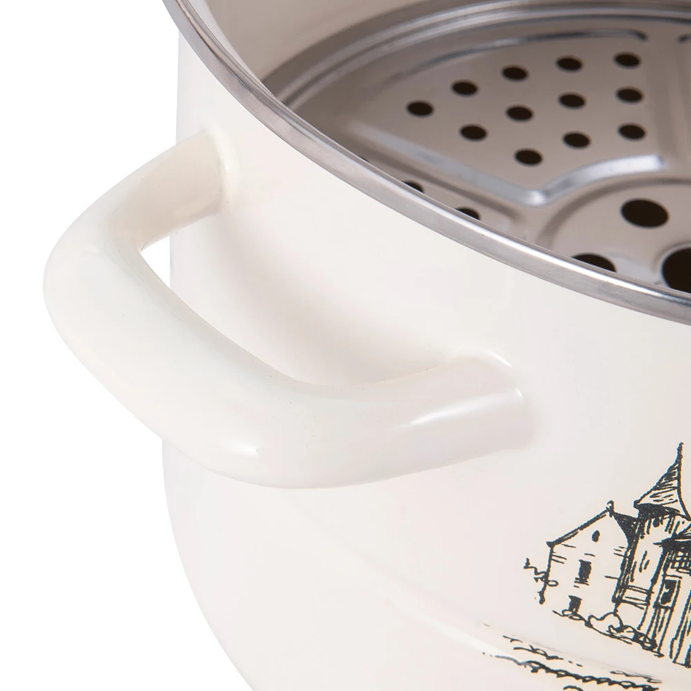 Custom 28cm Enamel Metal Steel Steamer Cookware Pot Enamel Steamer Pot with Enamel Lid