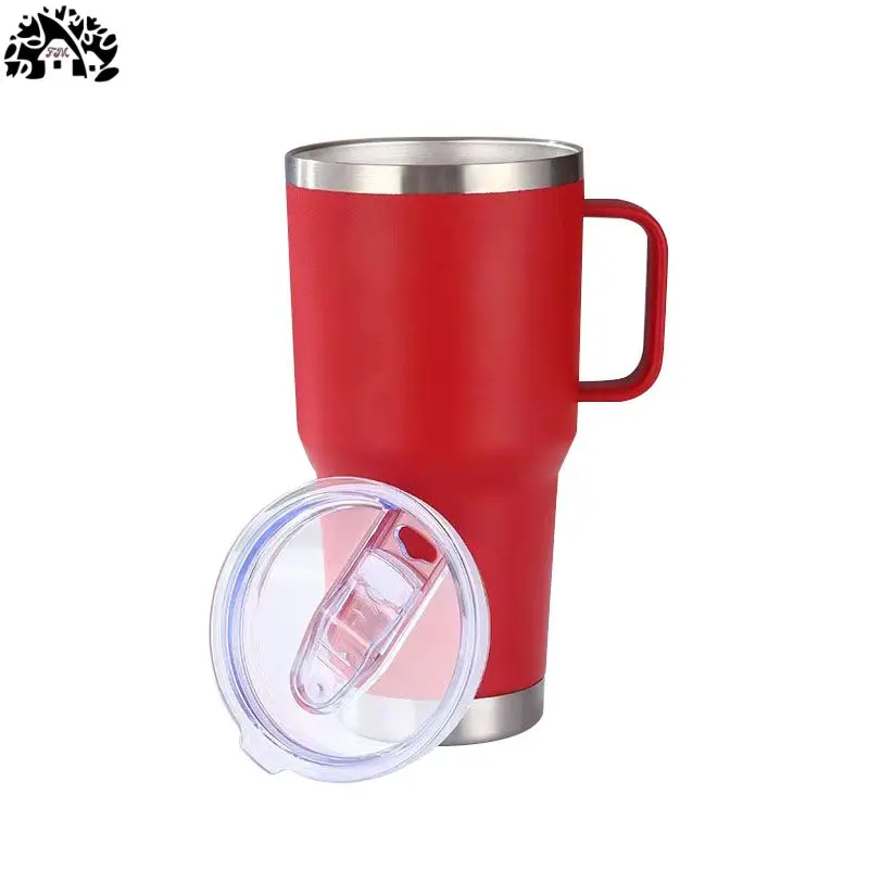 30oz spill-proof double metal flat bottom cup Insulated cold with handle and lid mug Stainless steel insulated travel coffee mug