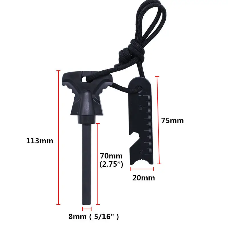 In Stock 5/16 Inch Survival Waterproof Fire Starter Outdoor Camping Hiking Portable Wood Handle Flint Fire Starter Survival Kit