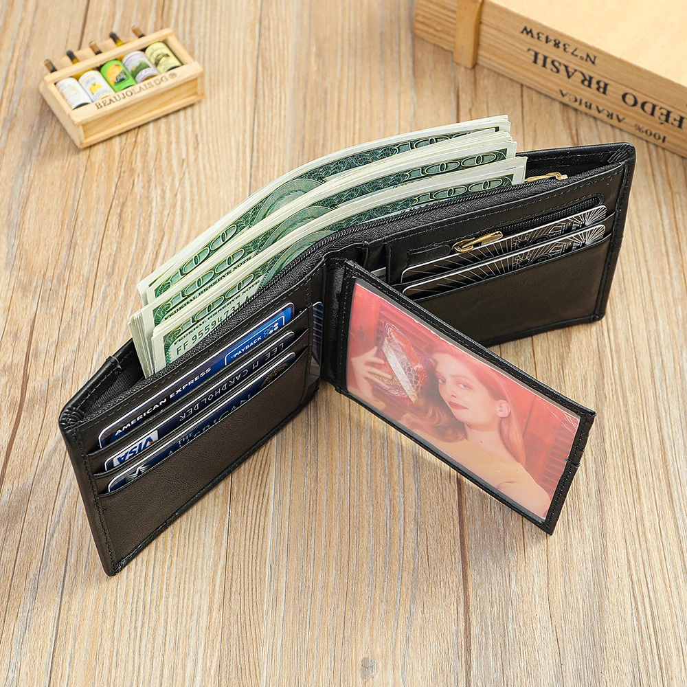 MARRANT Men Bifold Slim Wallets Card Holder Zipper Coin Purse billeteras para hombre Wallet Chain Men Genuine Leather Wallet