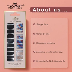 JOYME 34pcs high quality double ended nail wraps non toxic gold silver glitter jamberry nail gel strips for woman