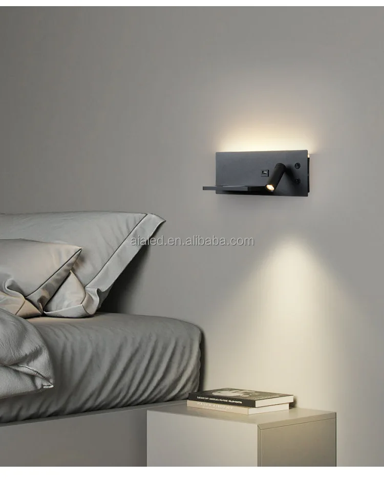 Multifunctional modern Wireless charger USB bedside reading lamp hotel villa home bedroom headboard lamp bed board wall light