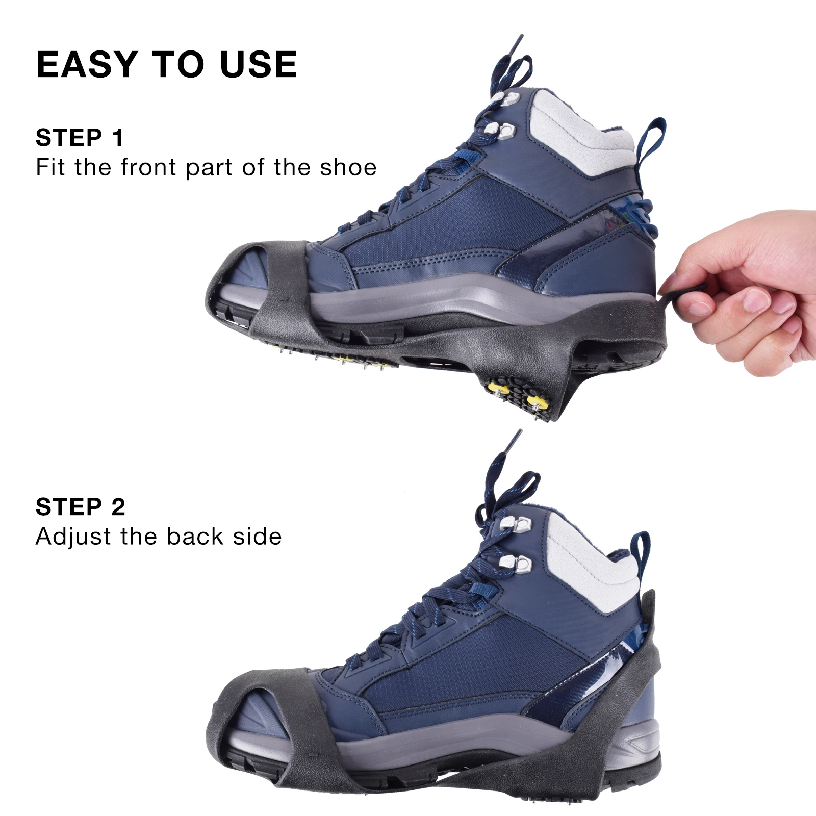 J1W 10 Steel Anti Slip Studs Ice Cleats Snow Silicone Shoe Spikes Crampons for Hiking Shoes