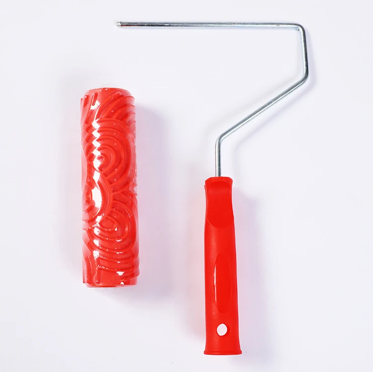 Wallpaper Home Room Decor Painting Red Plastic Handle Pattern Roller Brush