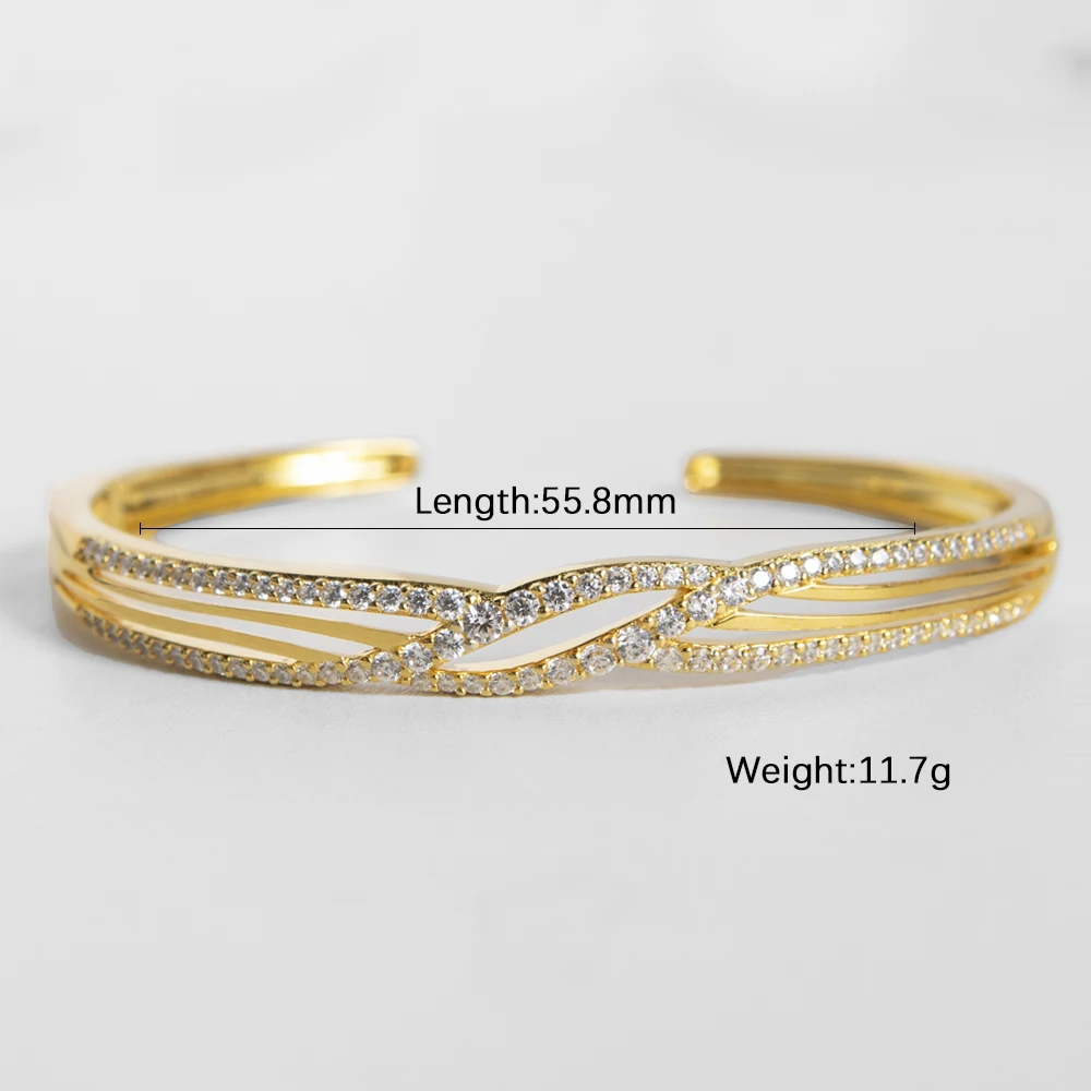 Carline 925 sterling silver custom 18k gold plated bilayer irregularity zircon gold bracelet jewelry for women girls