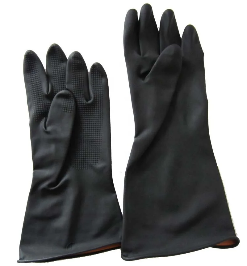 190G thick 14inch big industrial hand latex rubber working gloves heavy duty black latex gloves