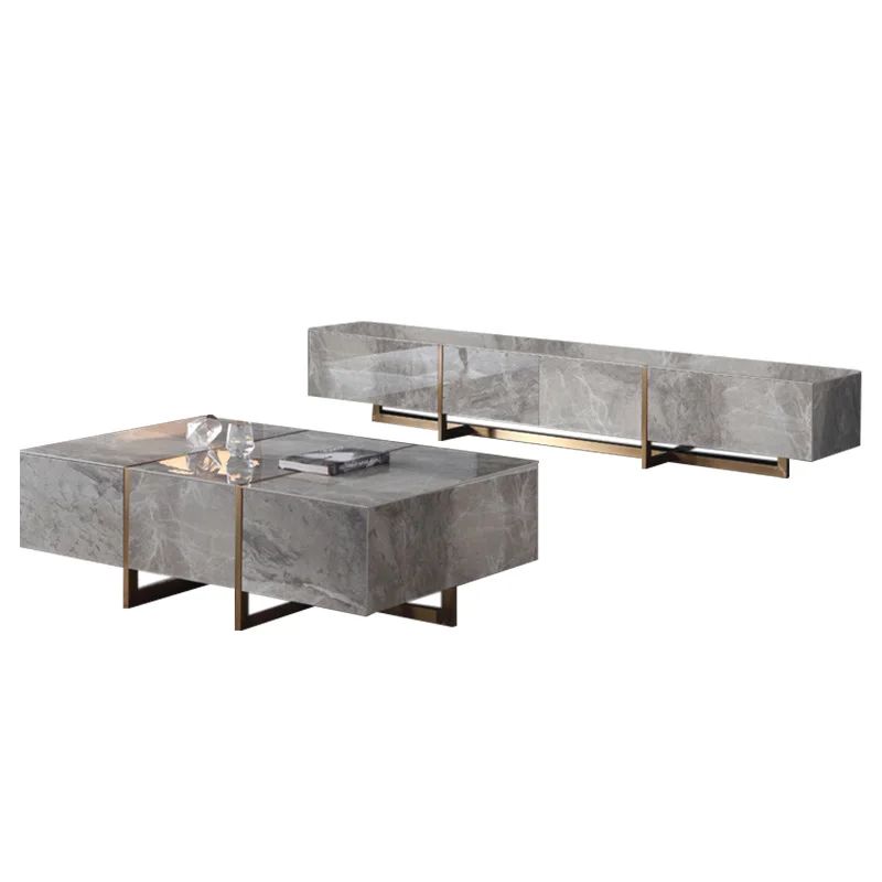 stainless Steel leg ceramic  Side Coffee End Table Side Table tv unit with centre table set With  solid wood  Drawers