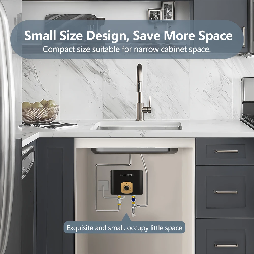 Compact Electric Water Heater 3500W-5500W Instant Knob Style Mini Over Temp Protection for Safe Showers