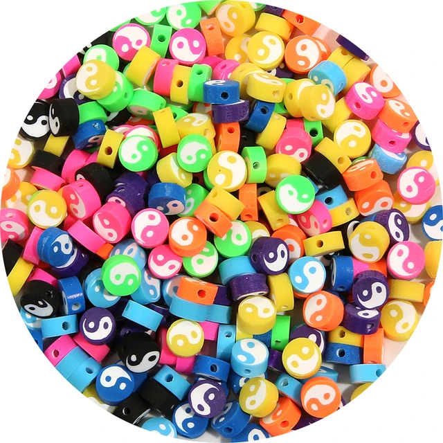 50pcs/lot 10mm White Black Tai Chi Round Clay Polymer Beads For DIY Jewelry Making Yin Yang Bracelet Necklace Accessories