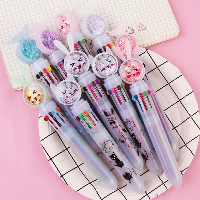 Cute Dinosaur Ballpoint Pens 10 Colors In 1 Pens Multicolor Flamingo Ball Pens For Kids Gift School Office Supplies Stationery