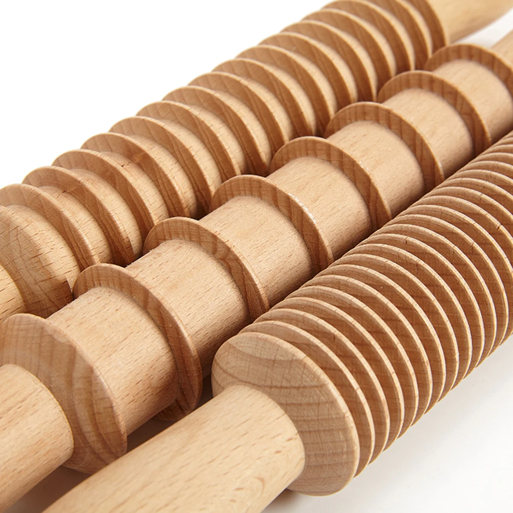 Custom Logo Beech Wooden Dough Dumpling Noodle Spaghetti Fettuccine Pasta Cutting Rolling Pin