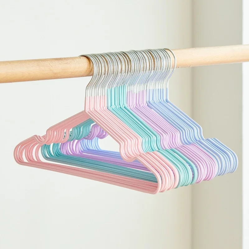 wholesale hotel kids coat boutique colored mental clothes hanger with plastic wrapping non slip wire hanger