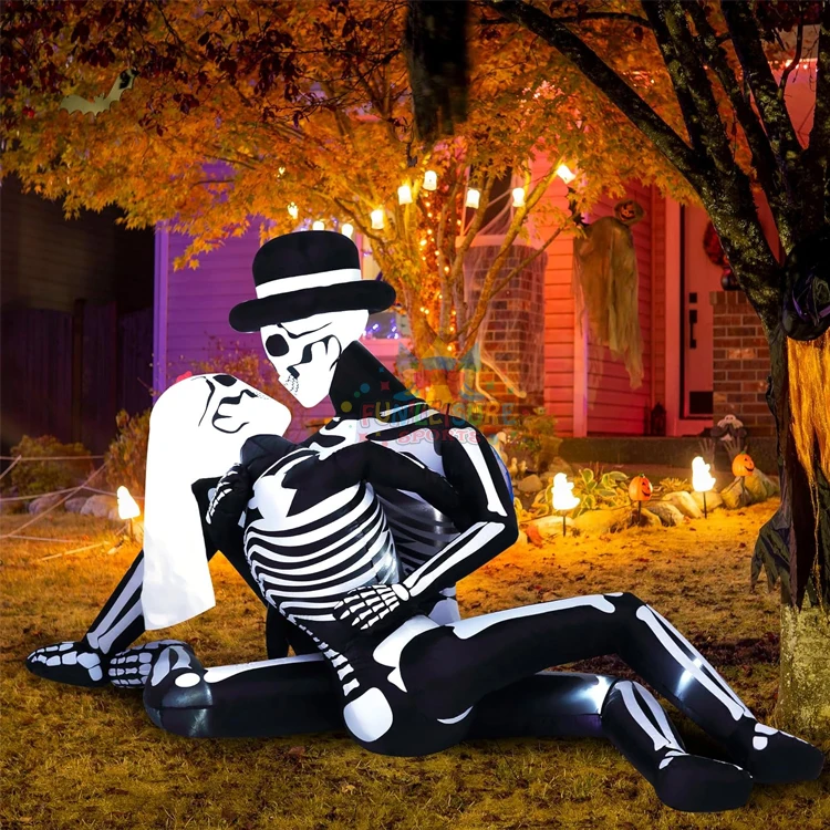 Blow-up yard decoration with bright led light 7ft halloween inflatable skeletons ghosts on pirate ship