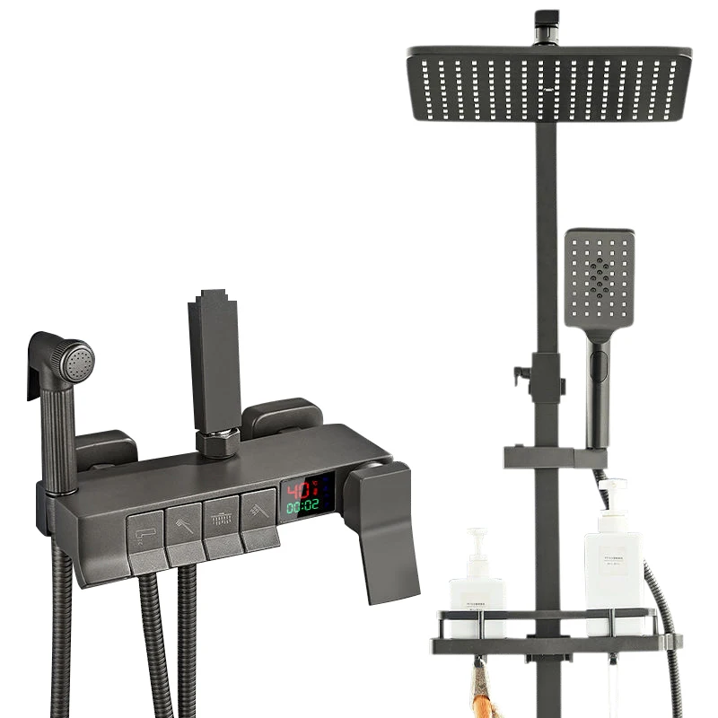 High Quality Grey Exposed Brass Bathroom Shower Set  4 Ways  Piano Control Valve Thermostatic Rainfall Shower System