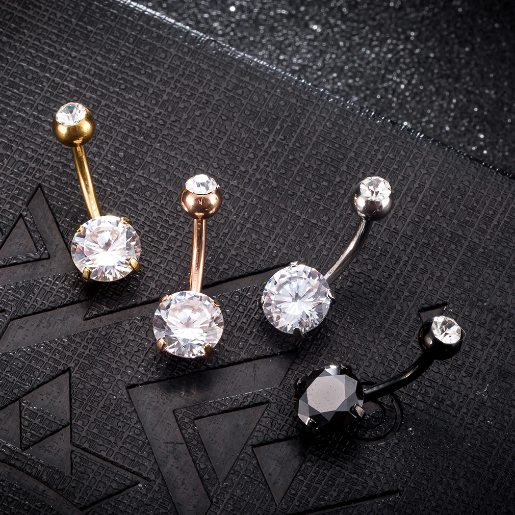 
Hollow heart shaped zircon stainless steel gold body piercing kit belly button nail rings 