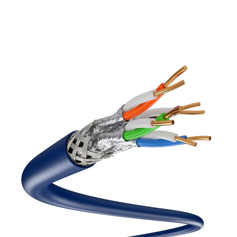 Cat8 Ethernet Cable 1000ft Shielded Plenum (CMP) 40GB 2000MHz S/FTP 22AWG Solid Bare Copper Bulk Cable Blue