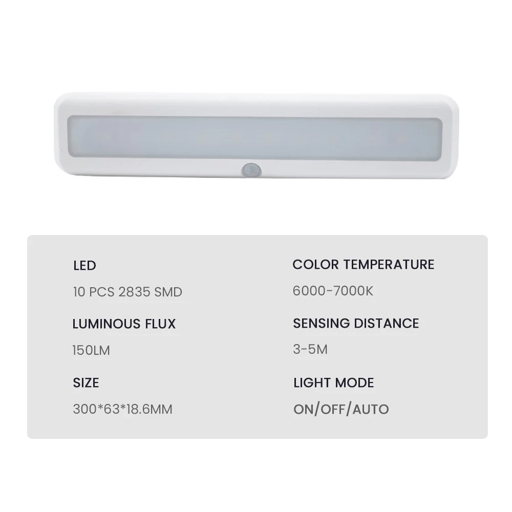 2022 New Design 150 LM Intelligent Infrared AAA Battery Wardrobe Indoor Led Motion Sensor Wall Closet Cabinet Light Sensor