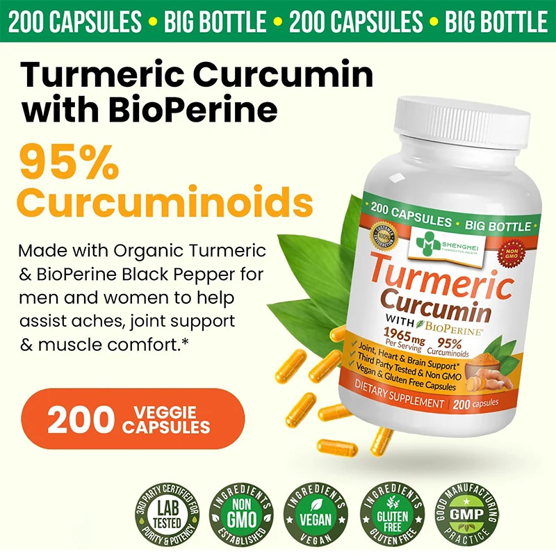 Supplement natural Turmeric Curcumin Bioperine Curcuminoids Ginger Root Garlic Black Pepper Hard Capsules