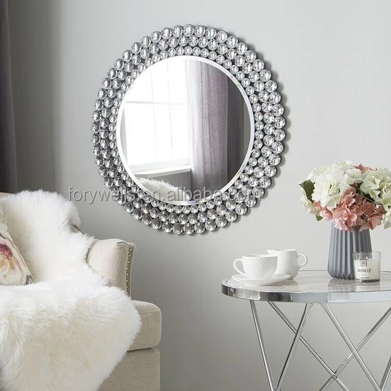 Round Luxury MDF Frame 3D Mirror Furniture Decorative Wall Mirror Diamond Mirror