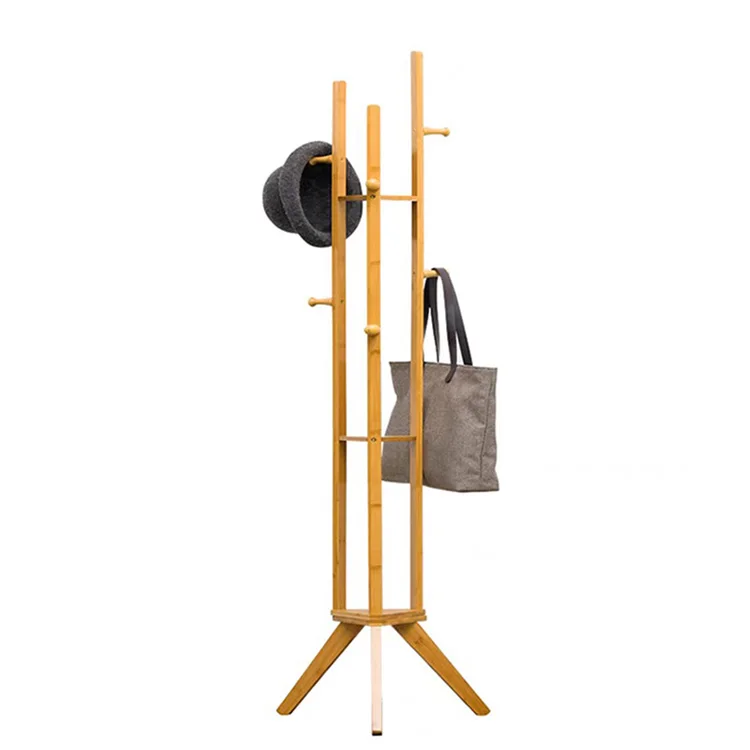 Professional Design Hat Floor-standing Coat Rack Hanger Modern Bamboo Production Coat Rack Hanger Stand