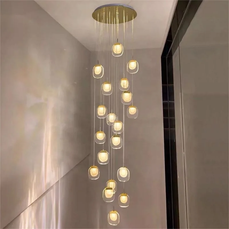 Modern crystal chandelier for staircase long luxury led hallway lamp creative living room gold home decor lighting fixtures