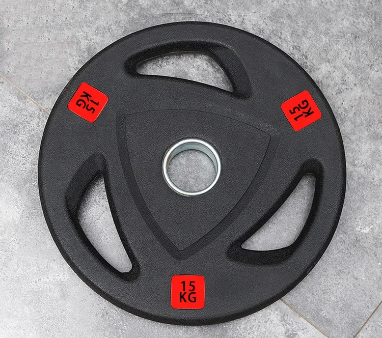 Home Gym Color Fitness Weightlifting Barbell Plate Rubber Bumper Weight Plate 3 Holes Black Rubber Weight Plate